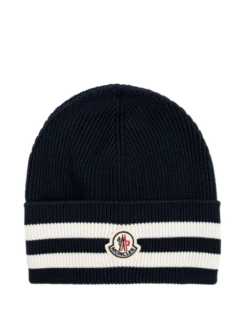 Moncler striped logo-patch beanie hat