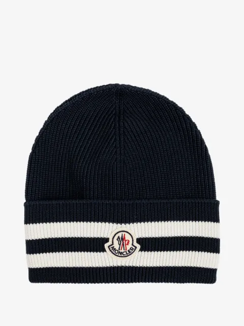 Moncler striped logo-patch beanie hat