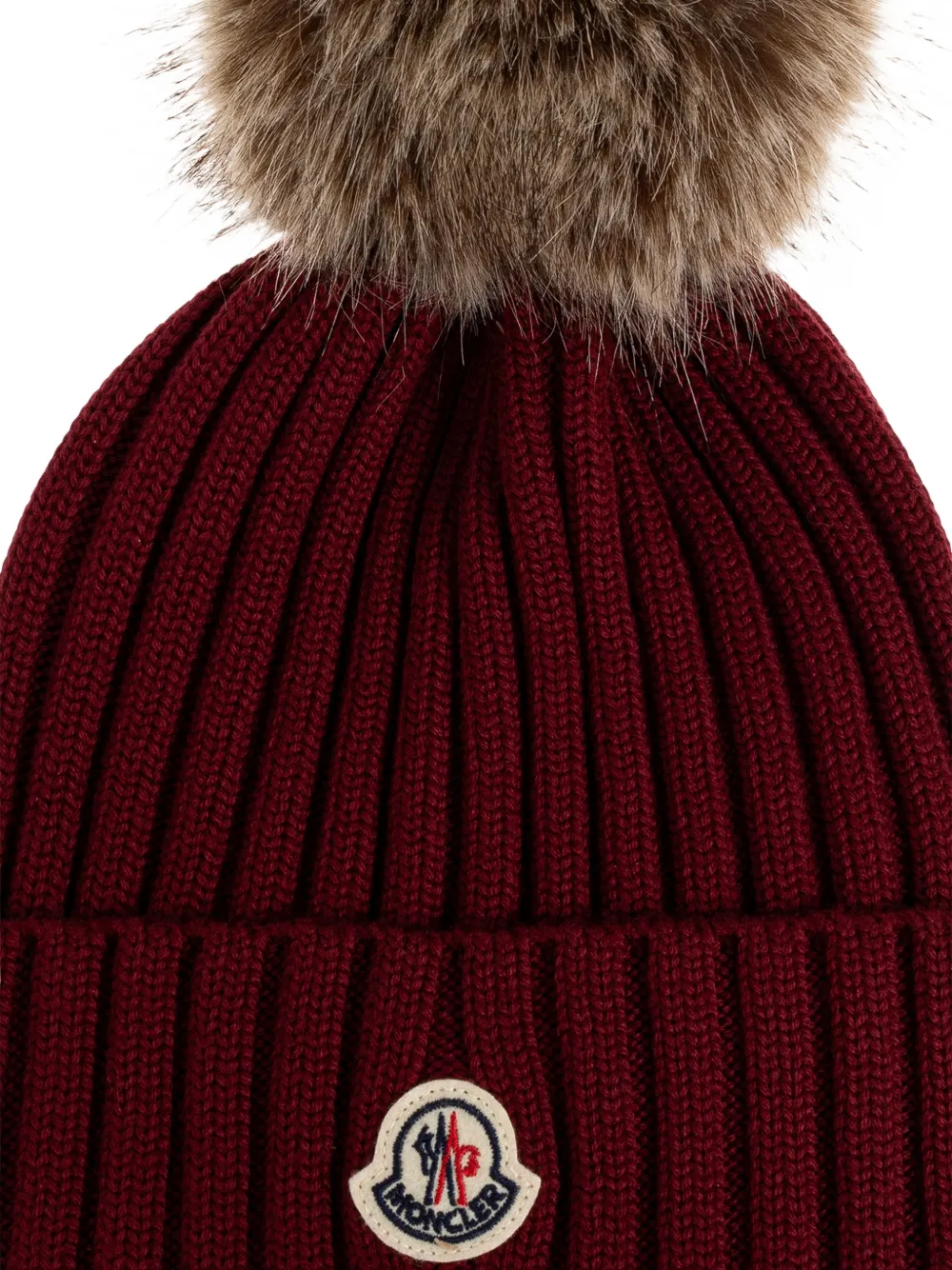 Moncler Geribbelde muts met pompon Rood