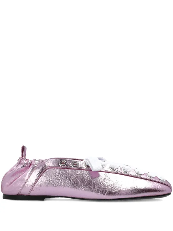 Ganni Lace-up Ballerinas in Pink