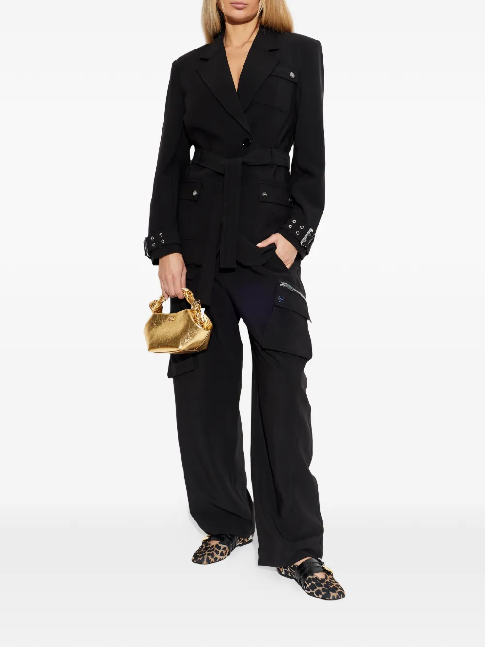  Ganni Veste Ceinturée à Revers Crantés - Noir 