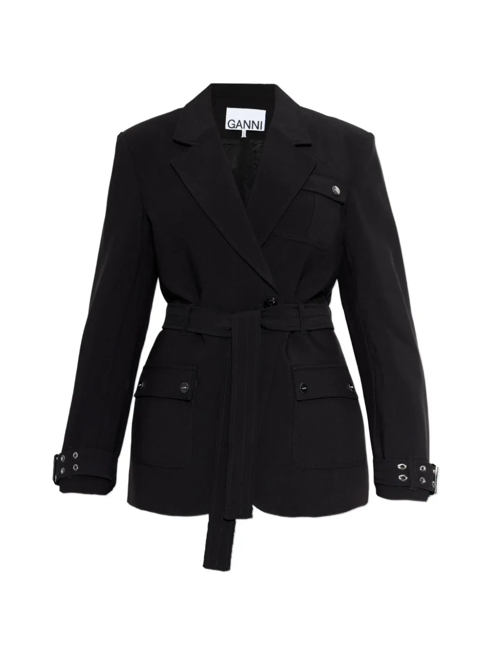 GANNI notched-lapel belted jacket - Nero