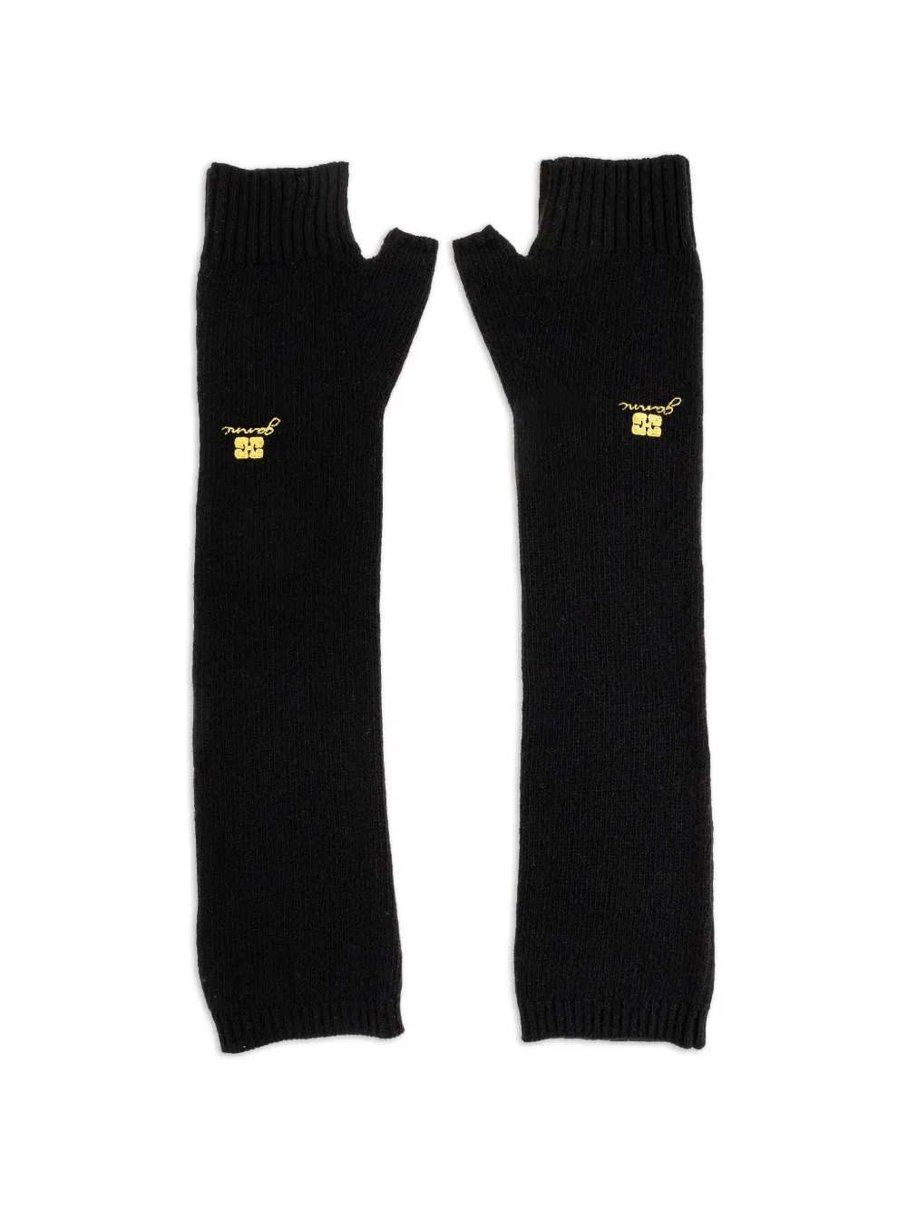 GANNI embroidered fingerless gloves - Schwarz