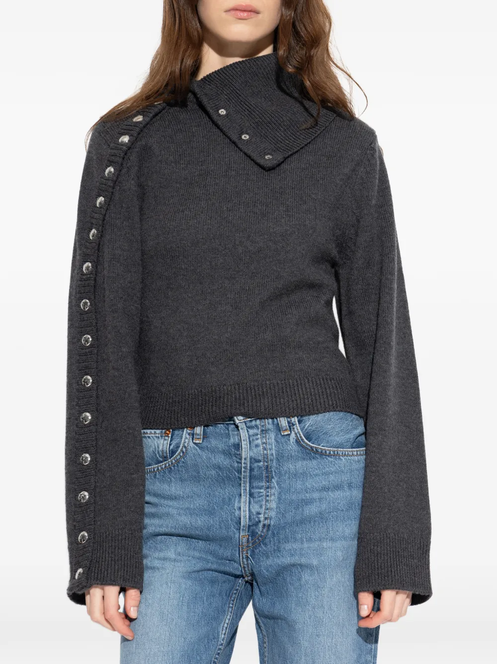  Iro Button High-neck Sweater - Grey 