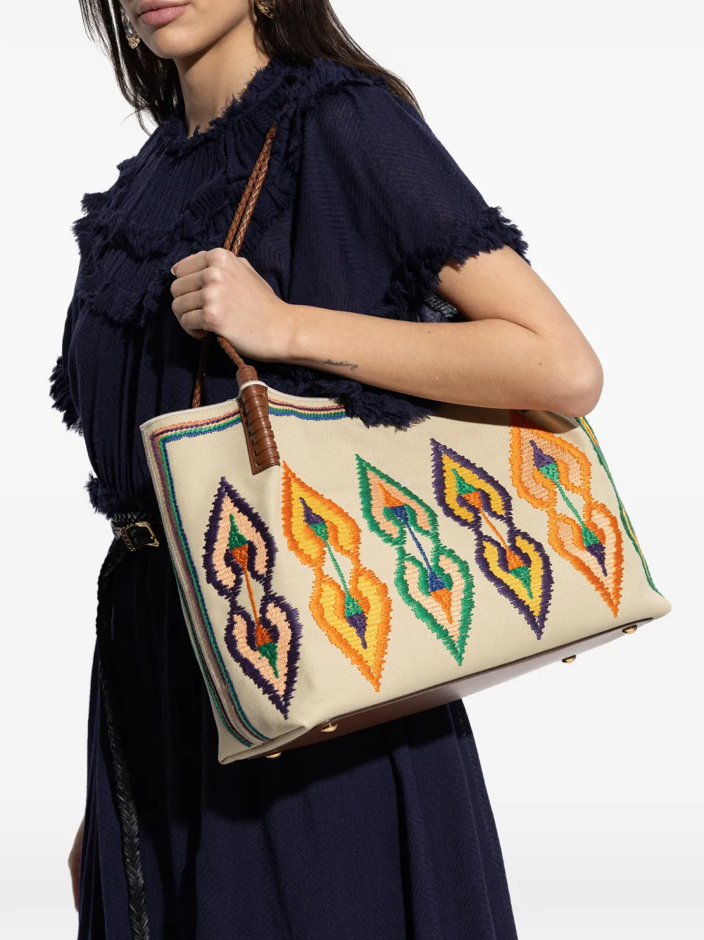 ETRO medium Libra embroidered braided-handle shoulder bag - Toni neutri