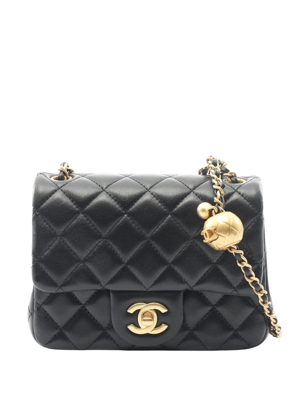 CHANEL Pre-Owned 2021-2025 Mini Square Classic Lambskin Pearl Crush Single Flap crossbody bag - Nero