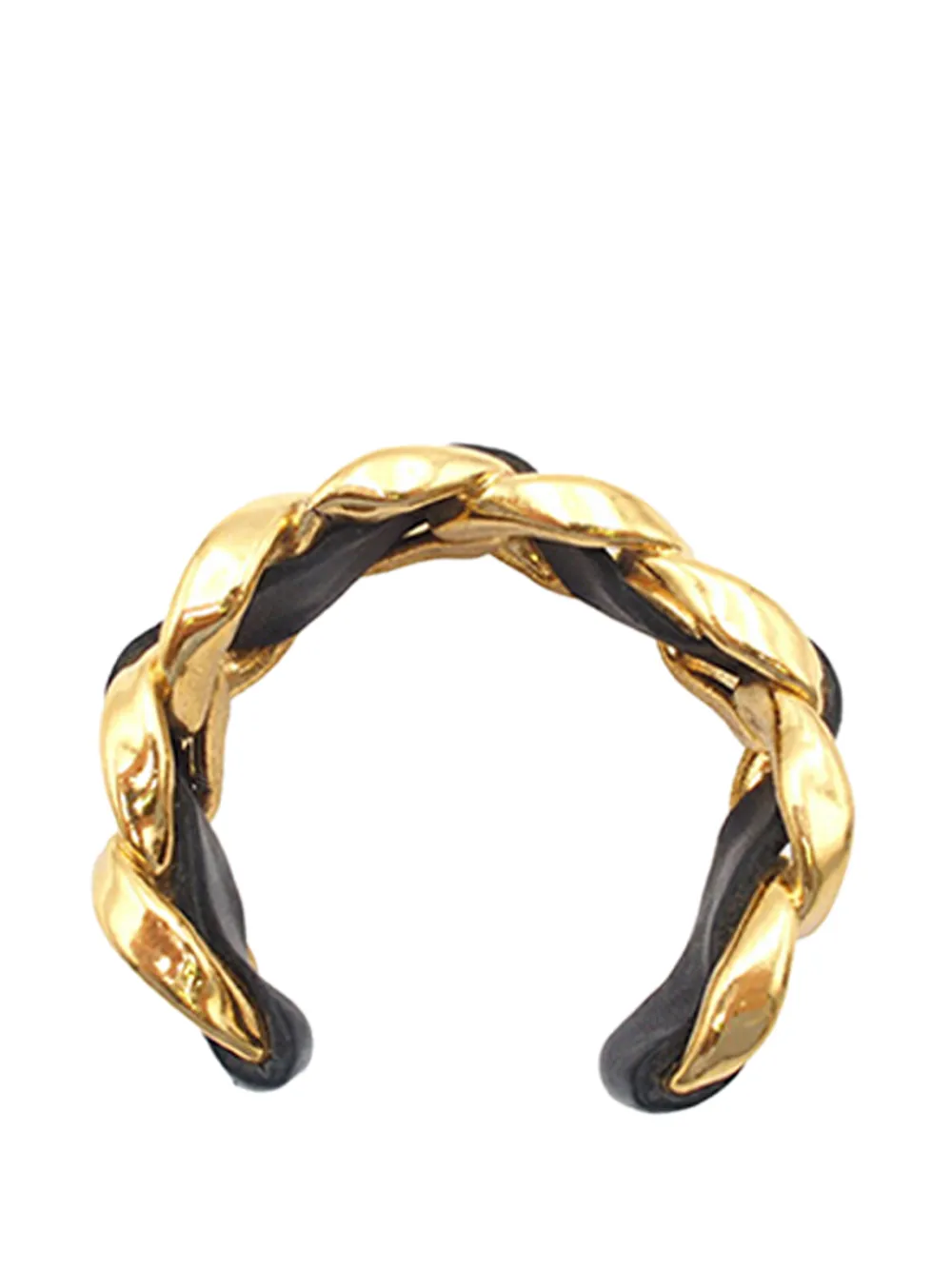 CHANEL Pre-Owned Bracciale rigido in pelle e metallo placcato oro 1970-1980