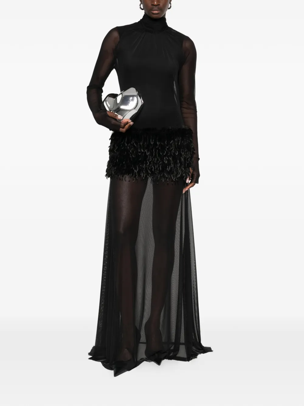Atu Body Couture feather-panel gown - Zwart