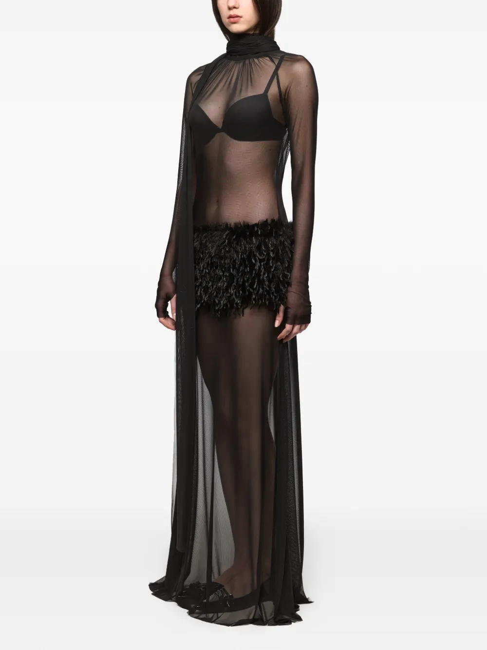 Atu Body Couture Avondjurk met veren vlak Zwart