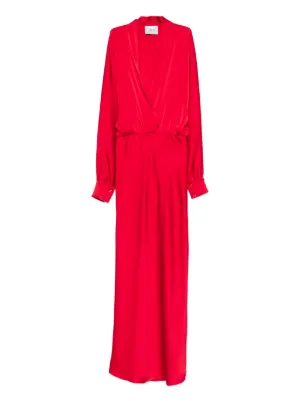 knee length dresses for ladies Burgundy Satin Maxi Dress – self-portrait-US main image 1