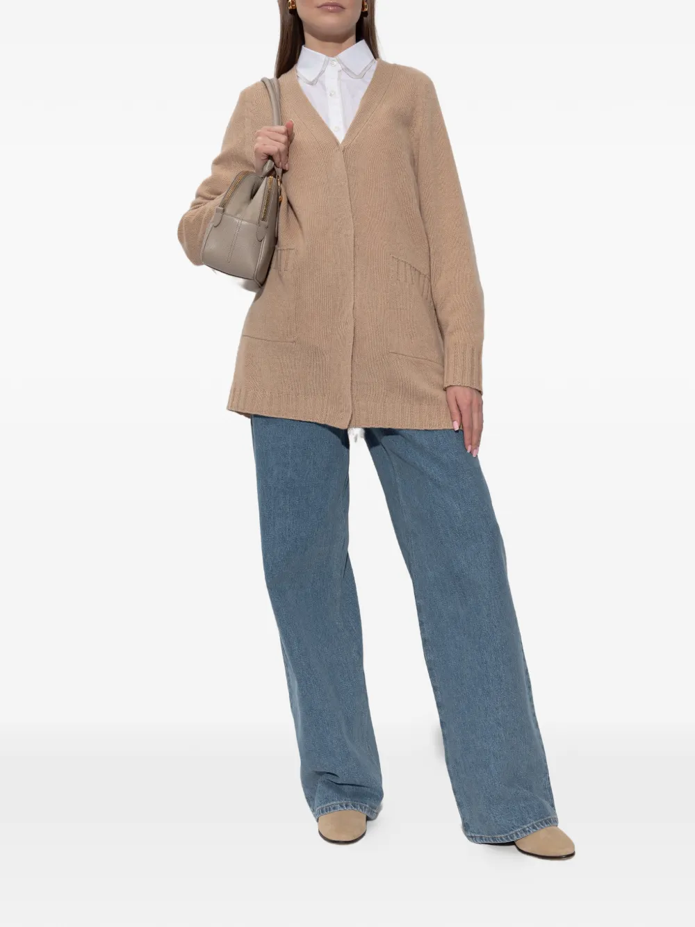 Fabiana Filippi Vest met V-hals en zak Beige