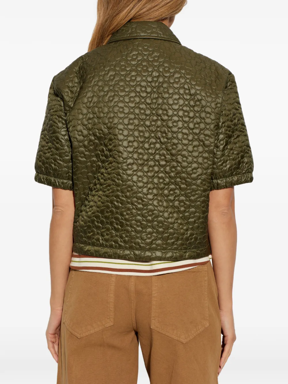 Moncler Flower gewatteerde top met korte mouwen Groen