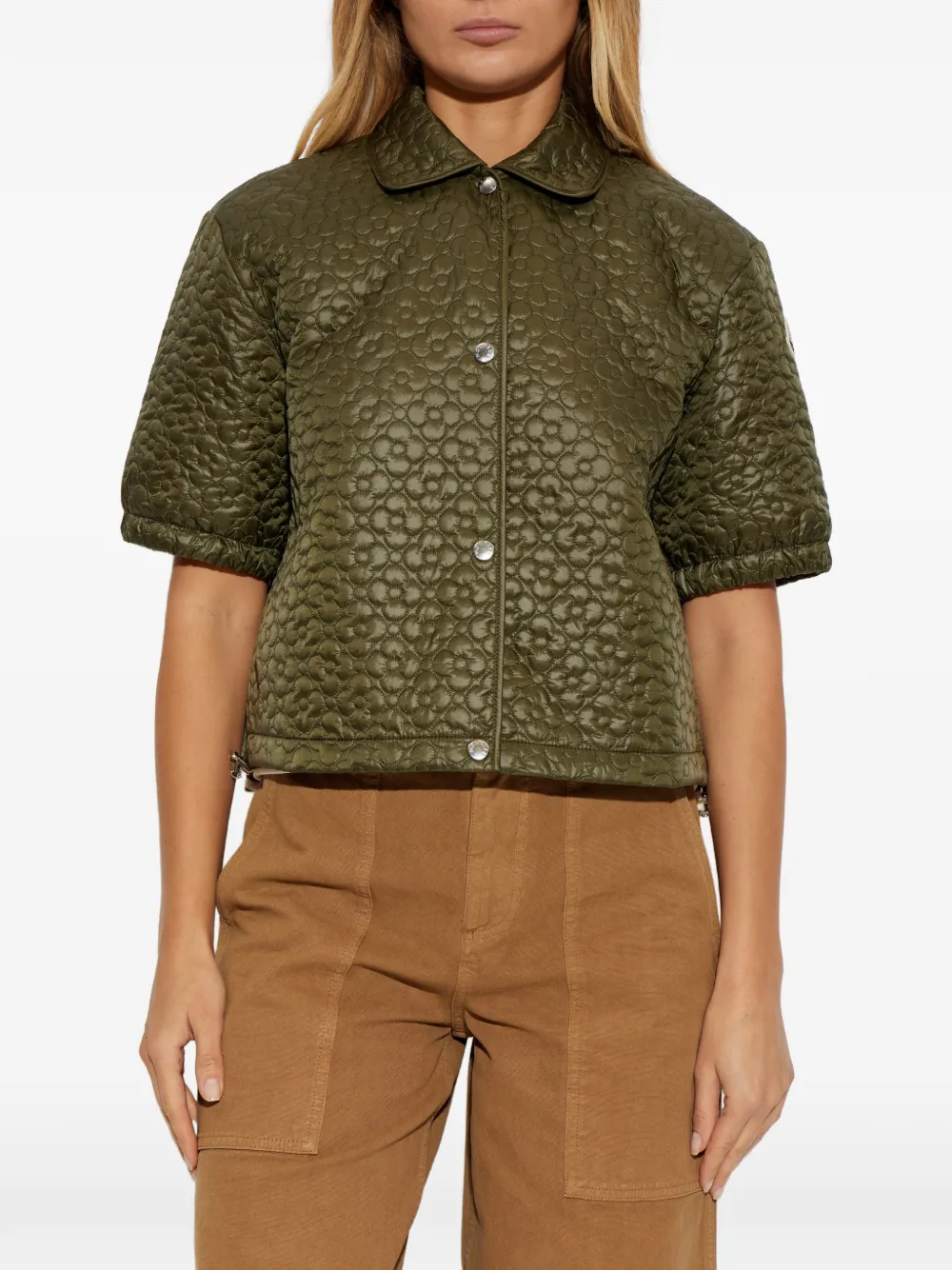 Moncler Flower gewatteerde top met korte mouwen Groen