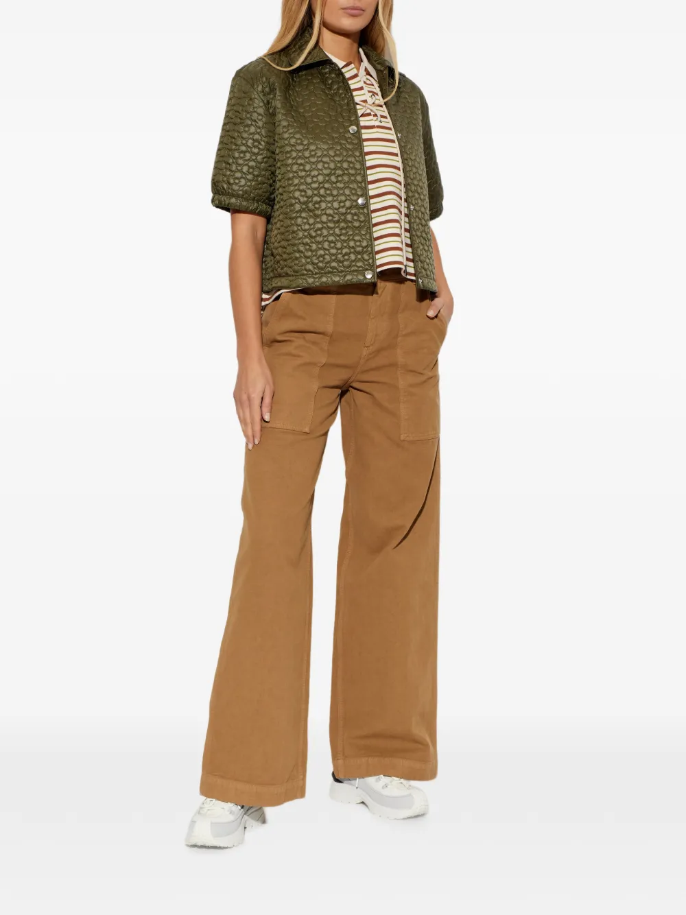 Moncler flower quilted short-sleeve top - Groen