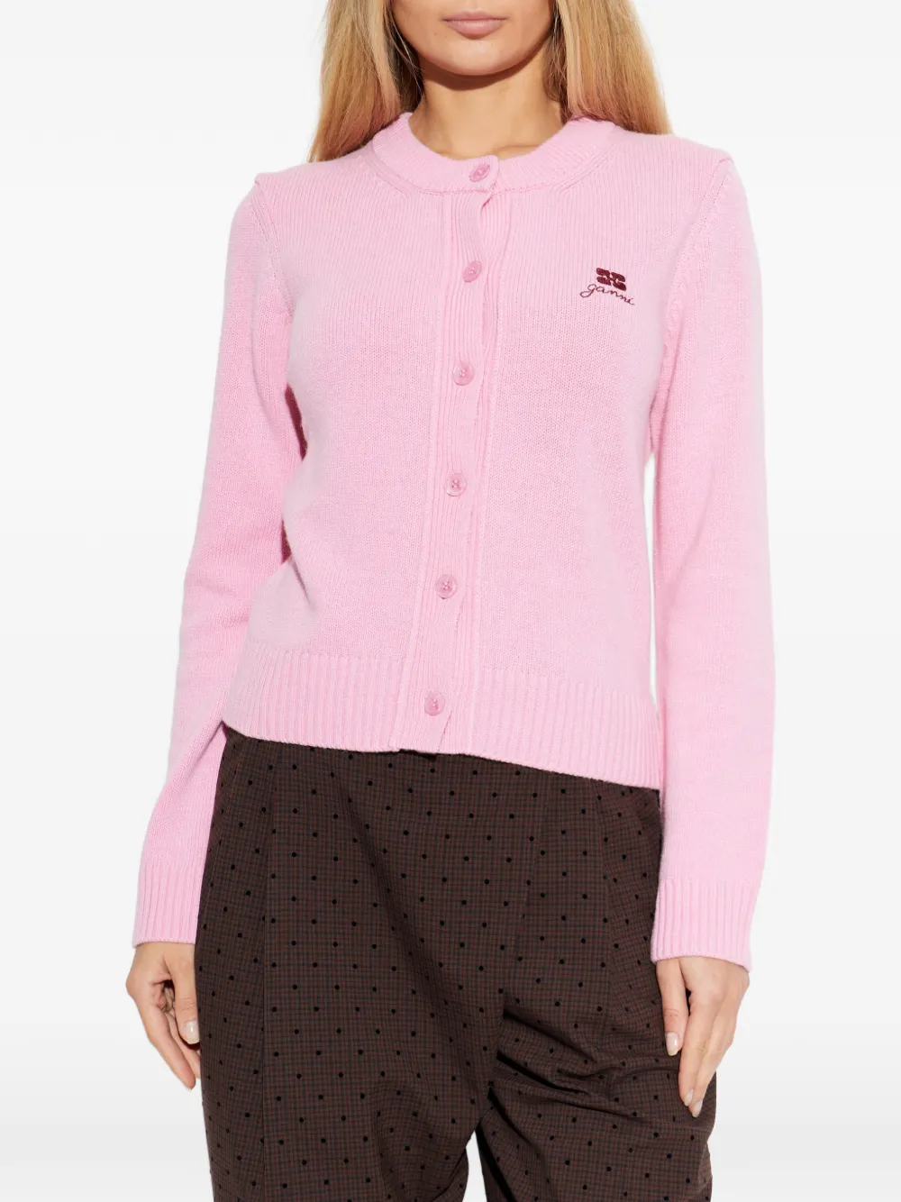  Ganni Embroidered Buttoned Cardigan - Pink 
