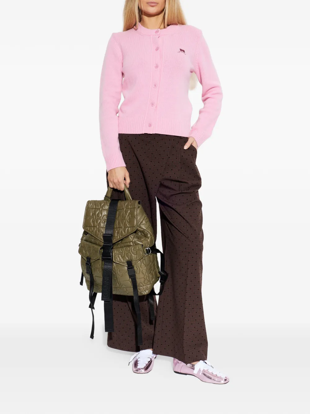  Ganni Embroidered Buttoned Cardigan - Pink 