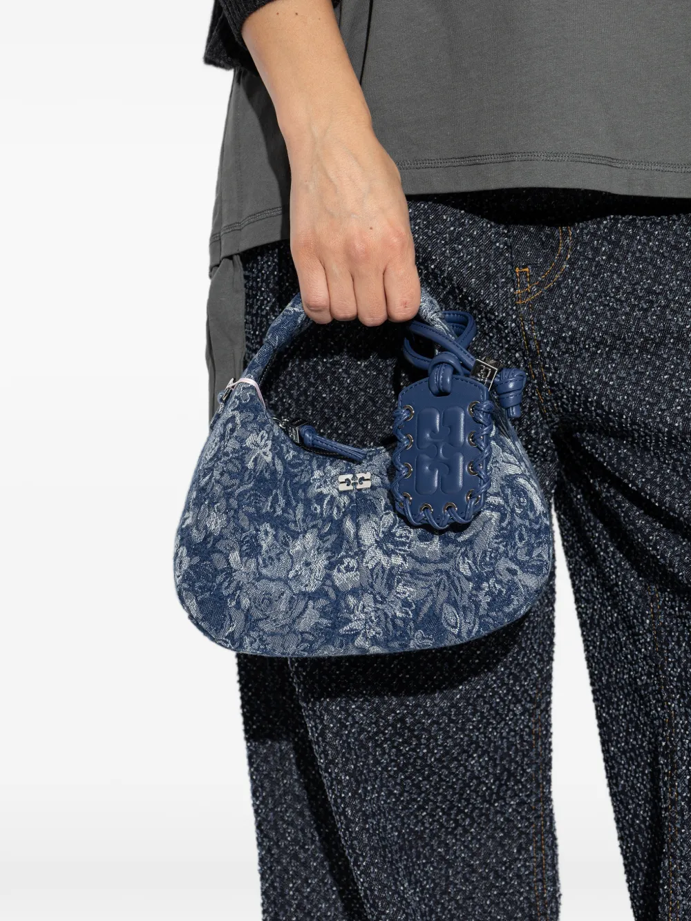 GANNI floral-pattern tote bag - Blauw