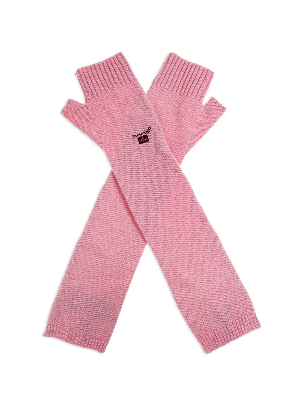 GANNI embroidered knit mitts - Roze