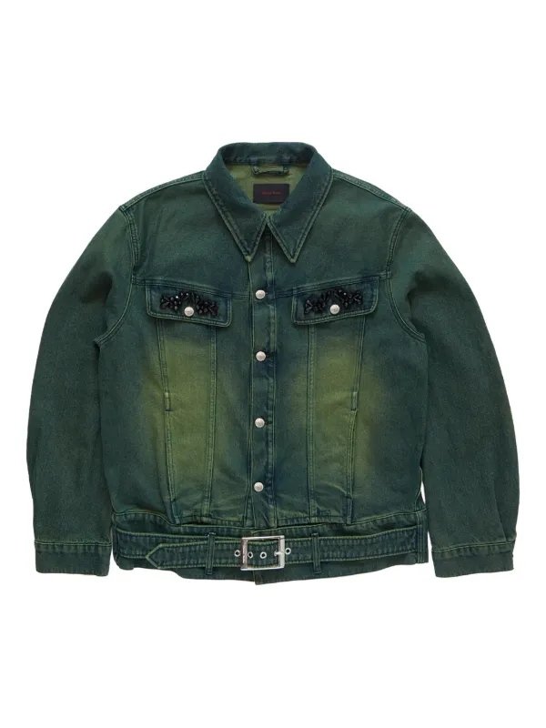 Simone Rocha Belted-waist Denim Jacket in Green