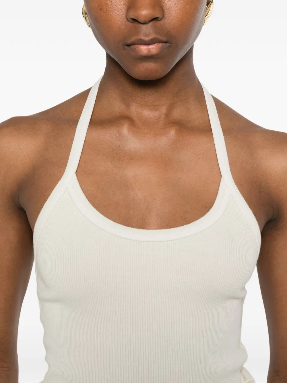 Enza Costa Geribbelde tanktop met halternek Beige