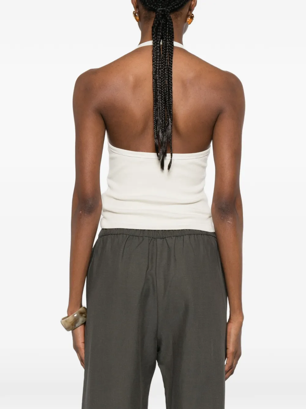Enza Costa Geribbelde tanktop met halternek Beige