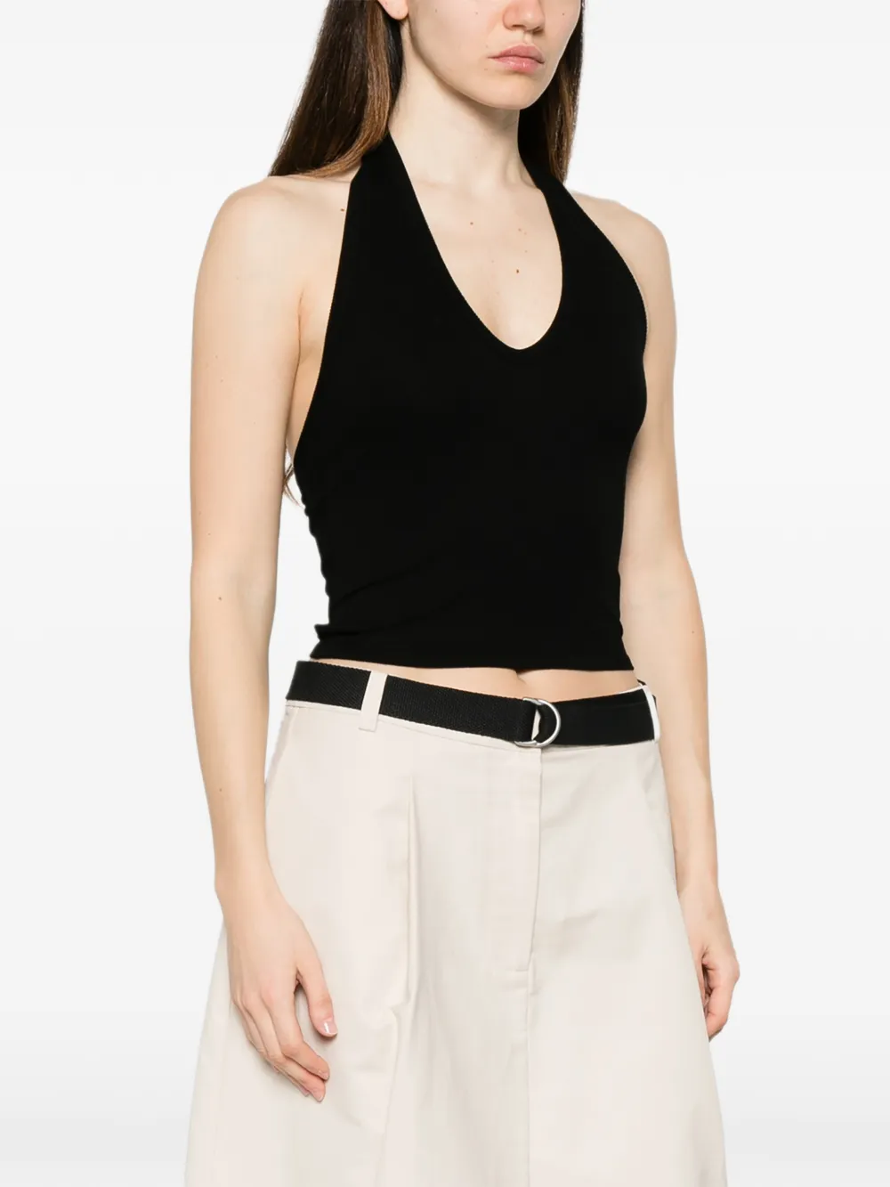 Enza Costa Geribbelde haltertop Beige