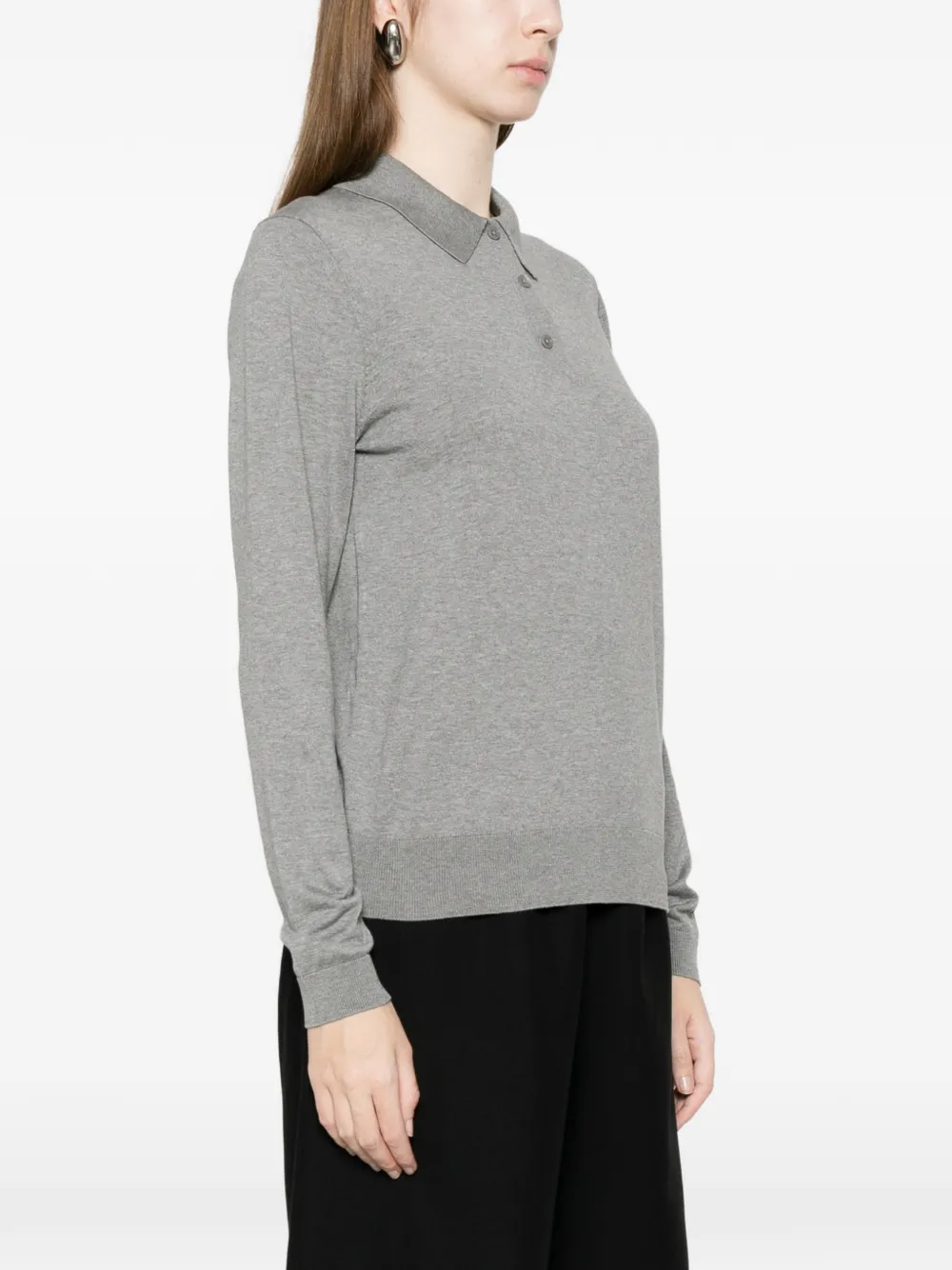 Enza Costa Fine-knit Polo Top - Grey 