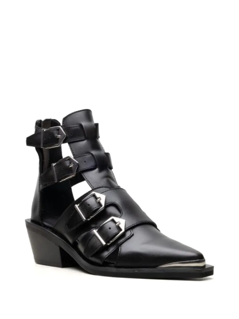 Free People Helen leren laarzen met gespsluiting Zwart