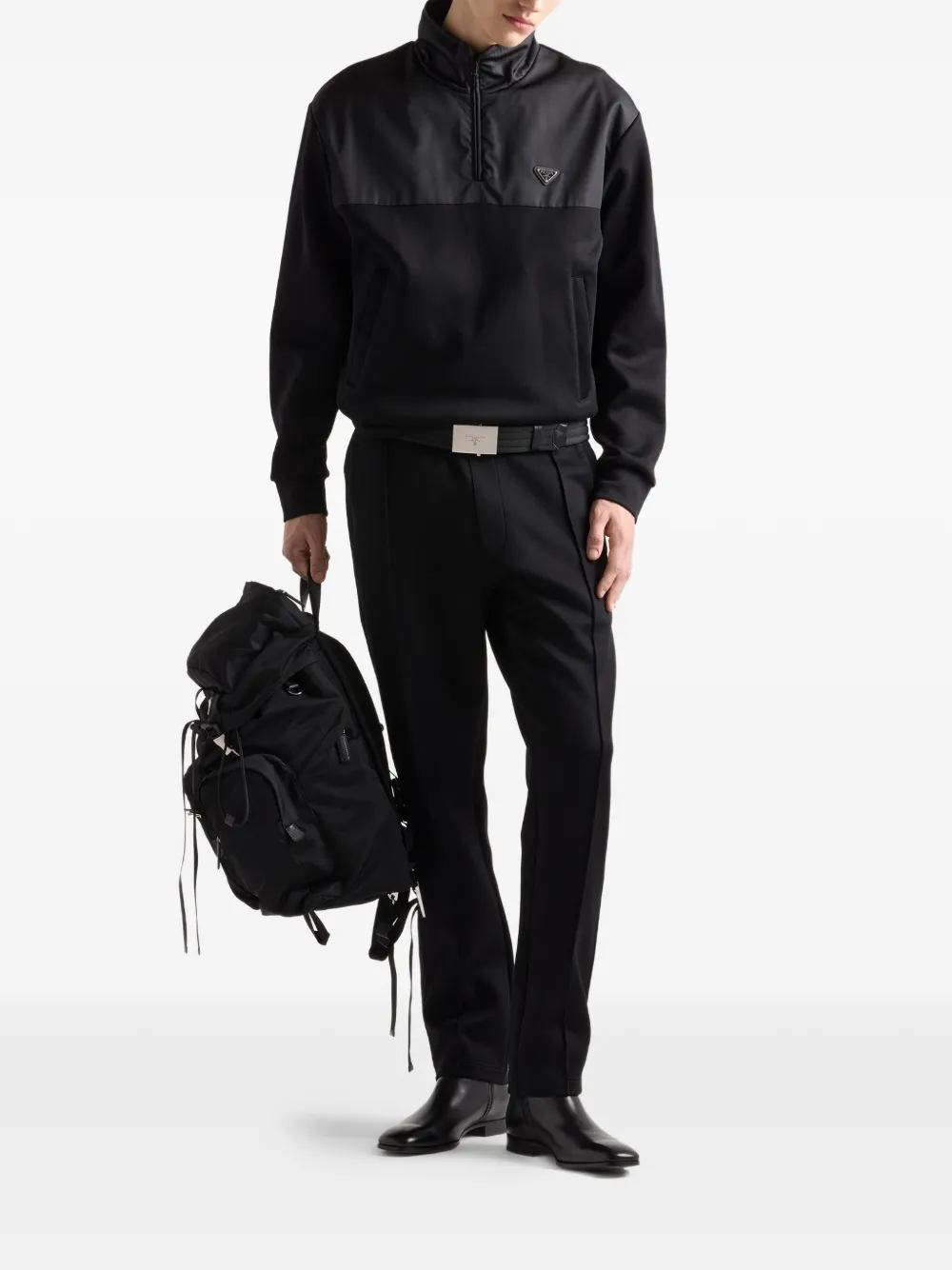 Prada half-zip logo-plaque sweatshirt - Zwart