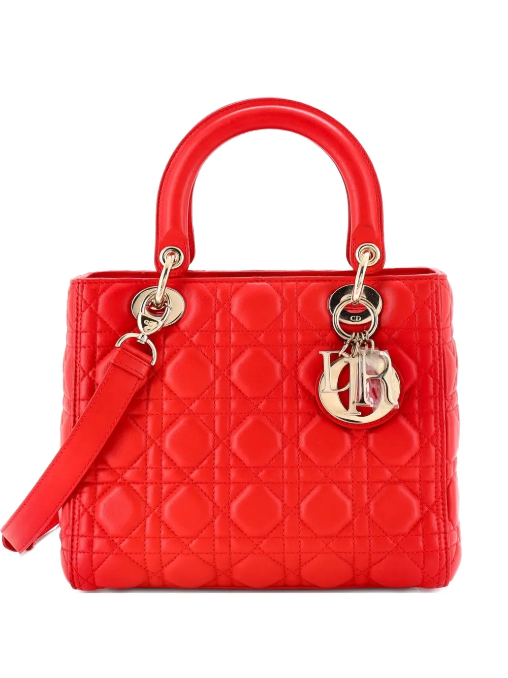 Christian Dior Pre-Owned Lady Dior Bag Cannage Quilt Lambskin Medium satchel - Rosso
