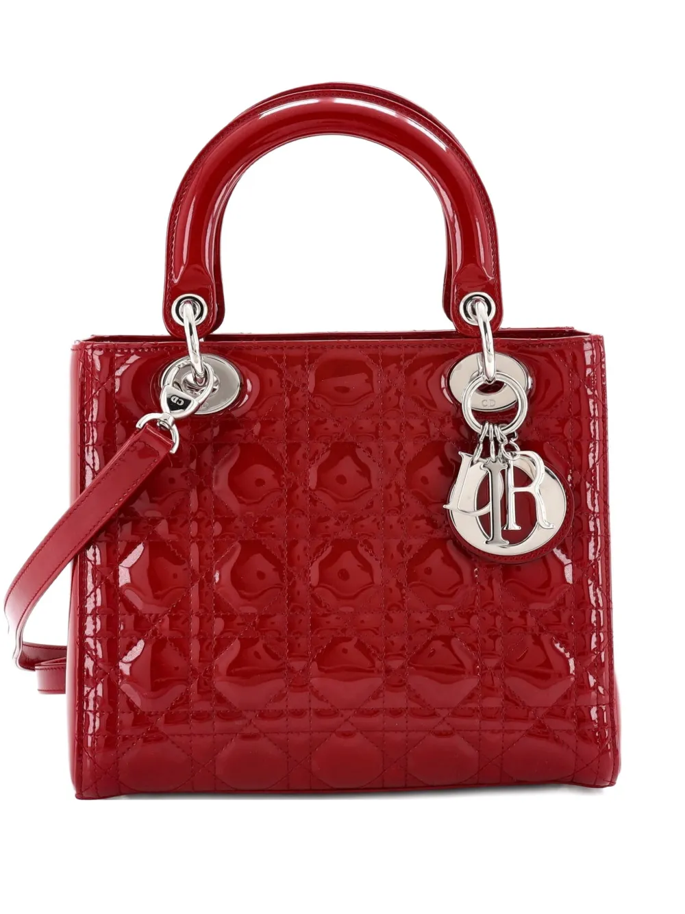 Christian Dior Pre-Owned Lady Dior Bag Cannage Quilt Patent Medium satchel - Rosso