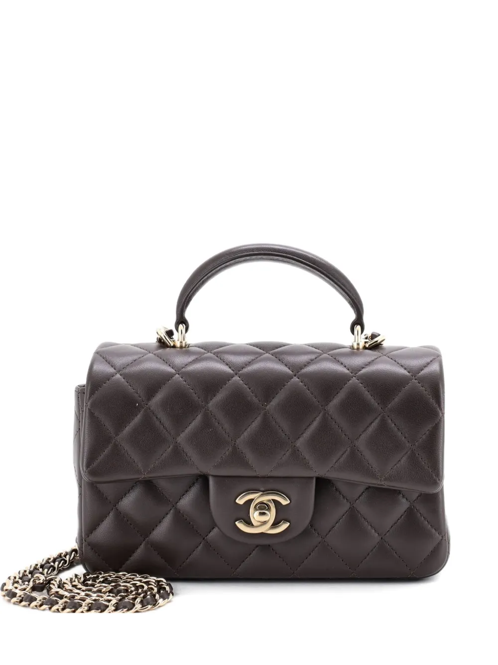 CHANEL Pre-Owned Borsa a spalla Classic Single Flap in pelle di agnello trapuntata con manico - Marrone