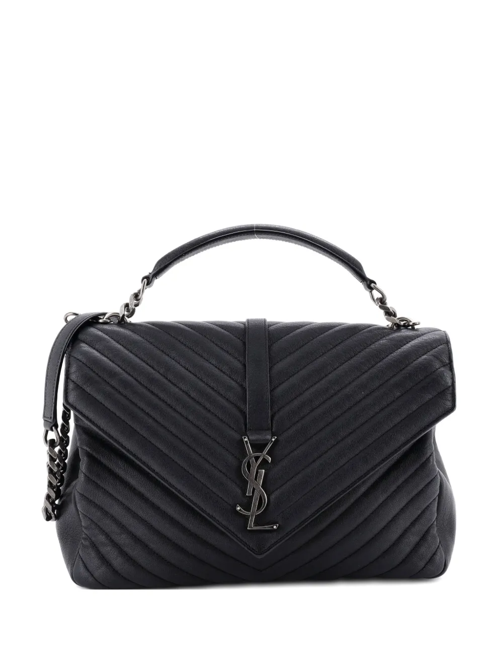 Saint Laurent Pre-Owned Classic Monogram College Bag Matelasse Chevron Leather Large shoulder bag - Nero