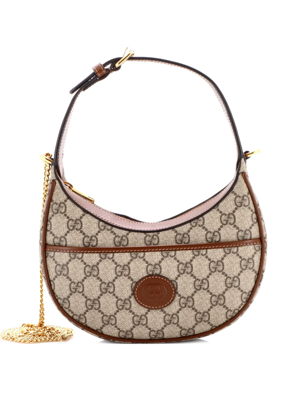 Gucci Pre-Owned Interlocking G Patch Half Moon GG Coated Canvas Mini hobo bag - Marrone