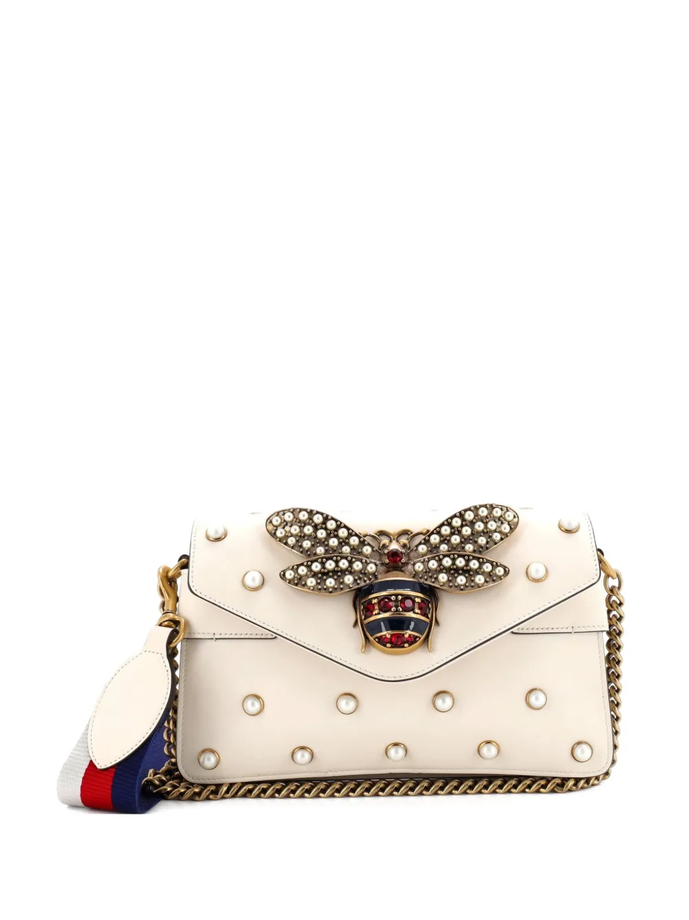 Gucci Pre-Owned Broadway Pearly Bee Embellished Leather Mini shoulder bag - Toni neutri