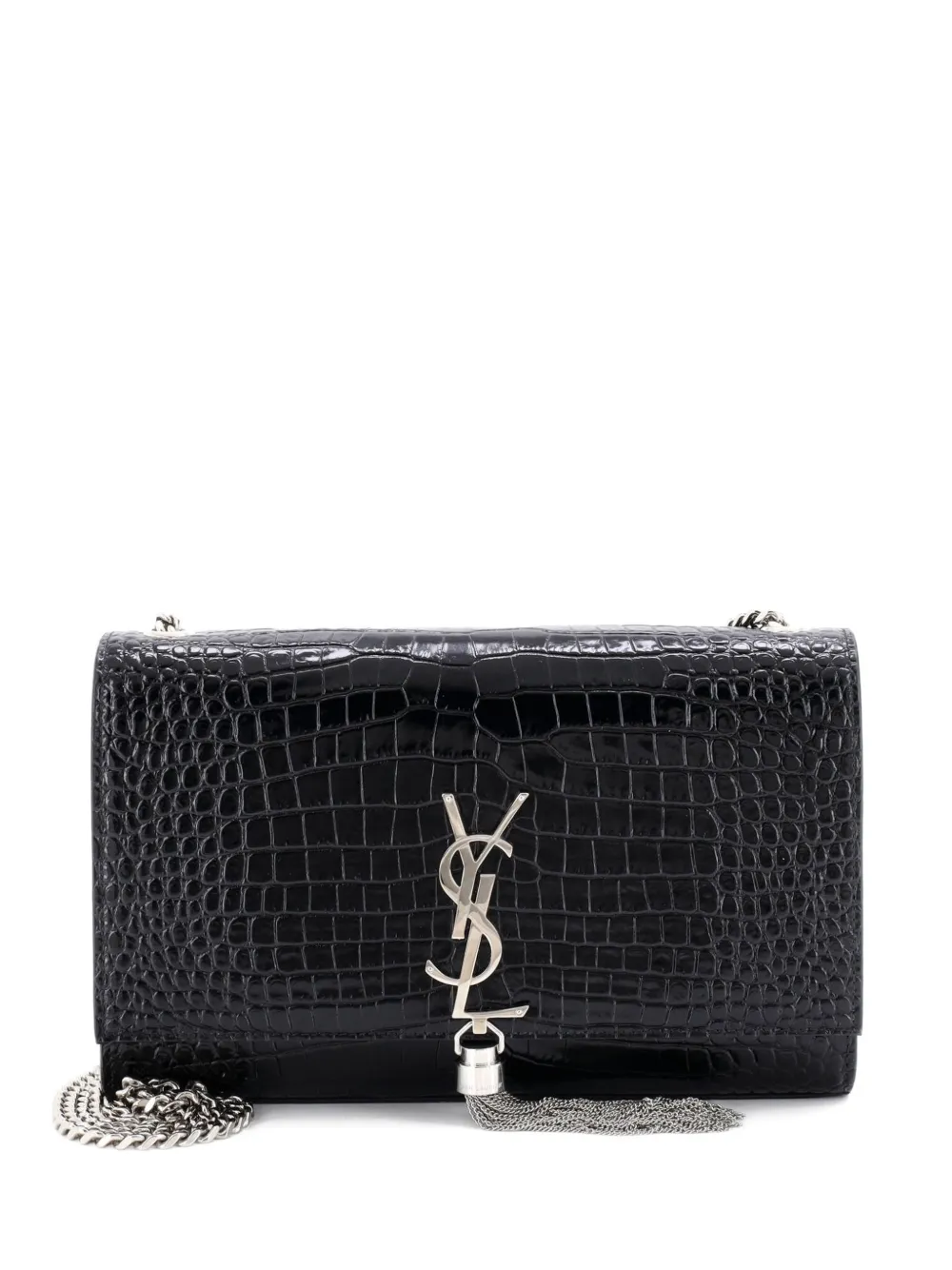 Saint Laurent Pre-Owned Classic Monogram Tassel Crocodile Embossed Leather Medium crossbody bag - Nero