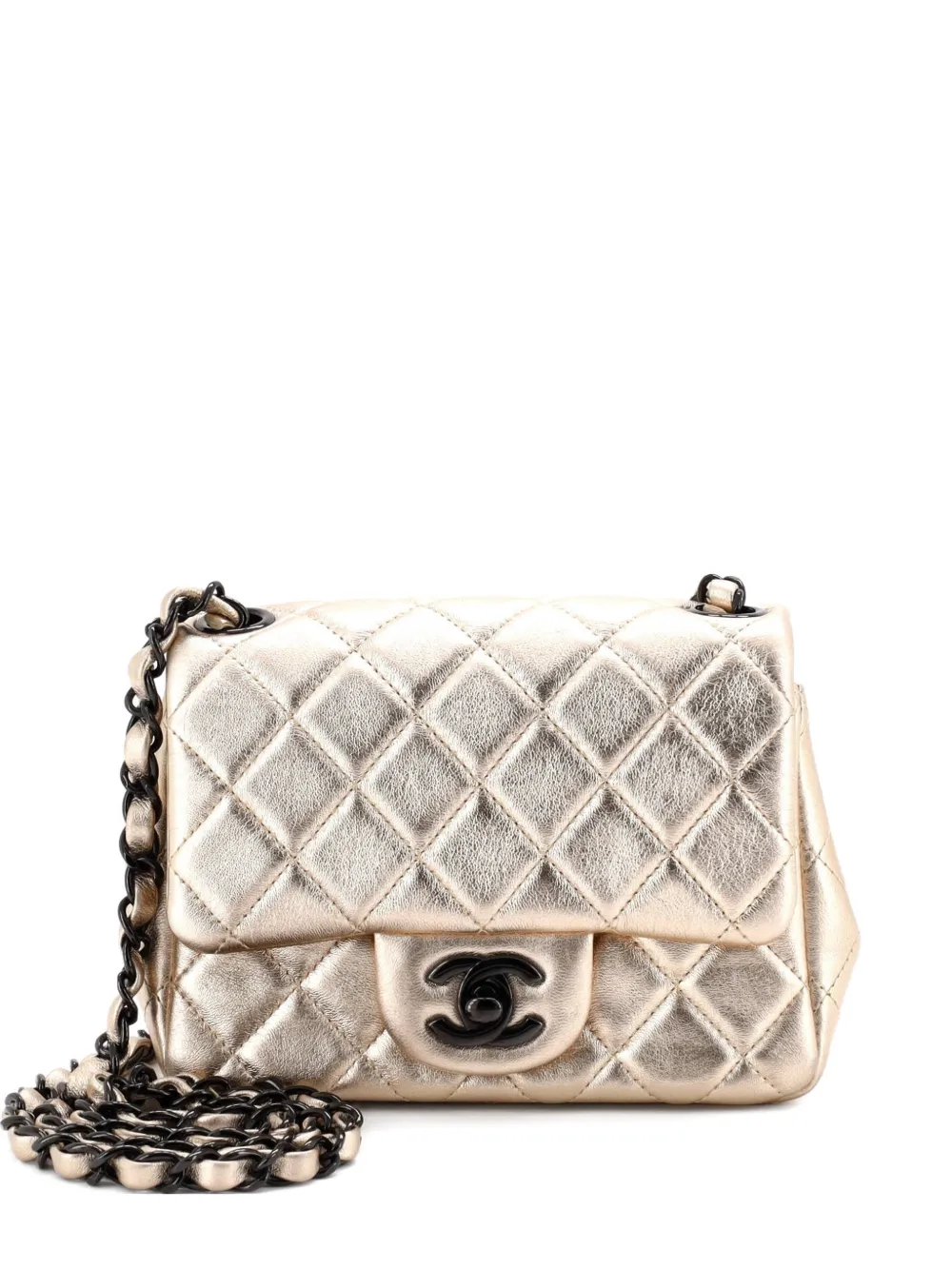 CHANEL Pre-Owned Square Classic Single Flap Bag Quilted Metallic Lambskin Mini crossbody bag - Oro