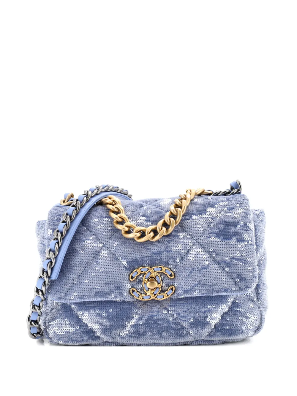 CHANEL Pre-Owned 19 Flap Bag Quilted Sequins Medium shoulder bag - Blu