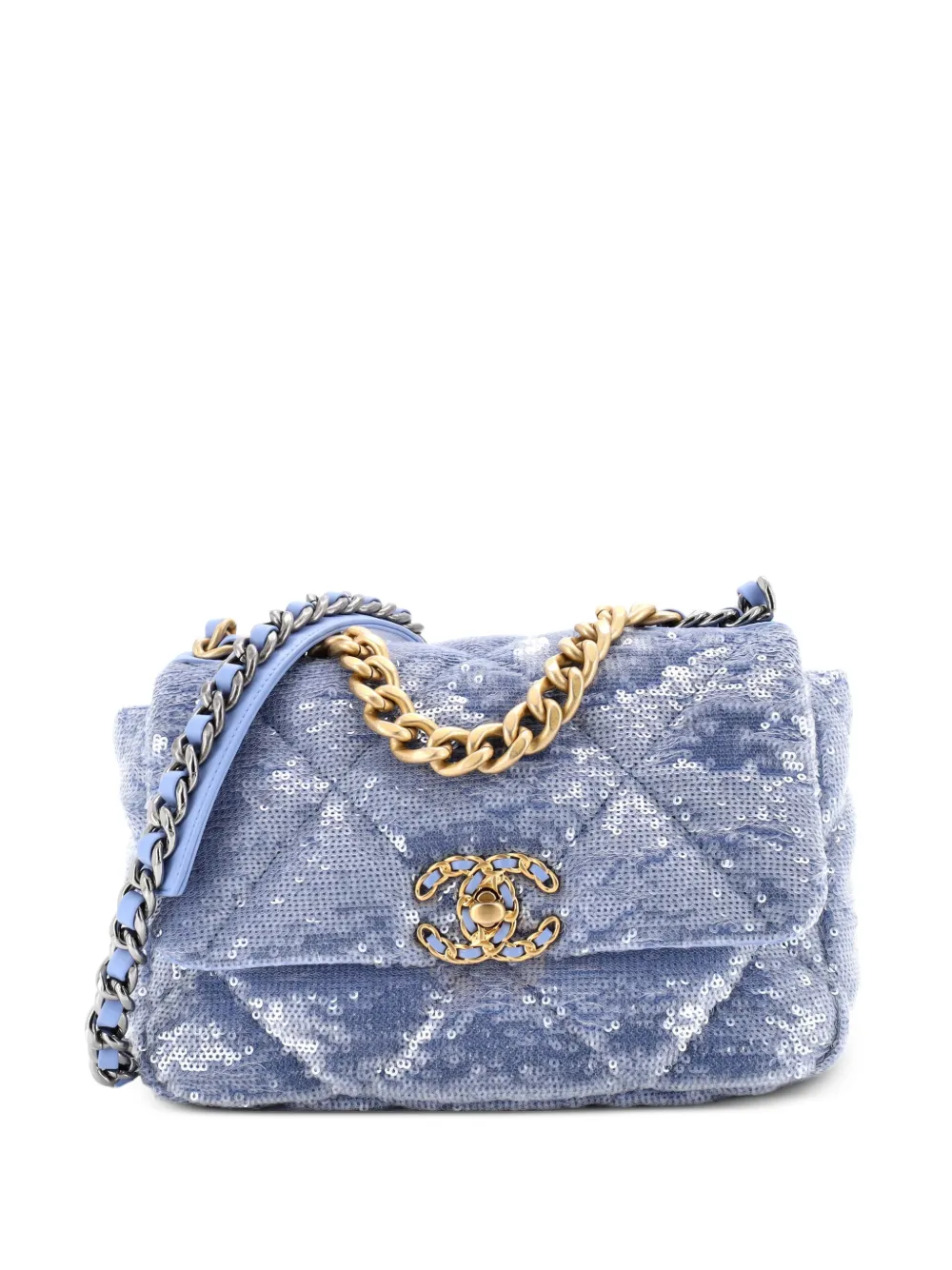 CHANEL Pre-Owned 19 Flap Bag Quilted Sequins Medium shoulder bag - Blu