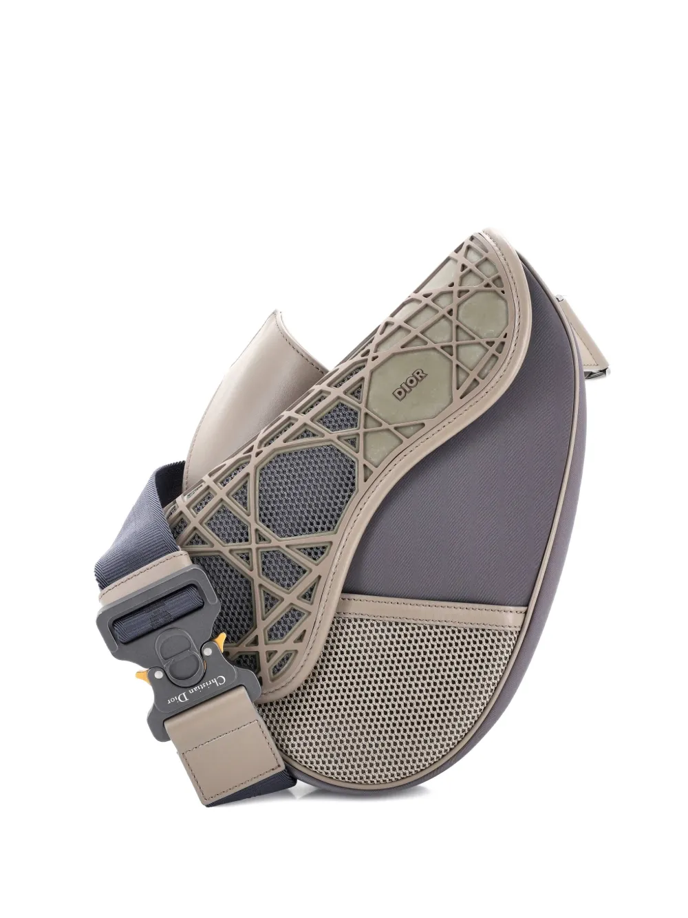 Christian Dior Pre-Owned Saddle Leather with Nylon and Cannage Rubber crossbody bag - Grigio