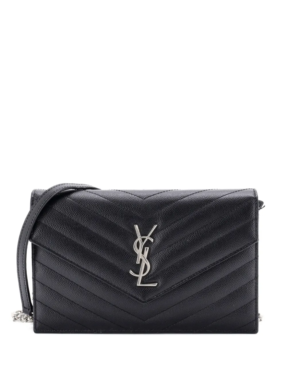 Saint Laurent Pre-Owned Classic Monogram Wallet on Chain Matelasse Chevron Leather Small crossbody bag | Black | Image 1