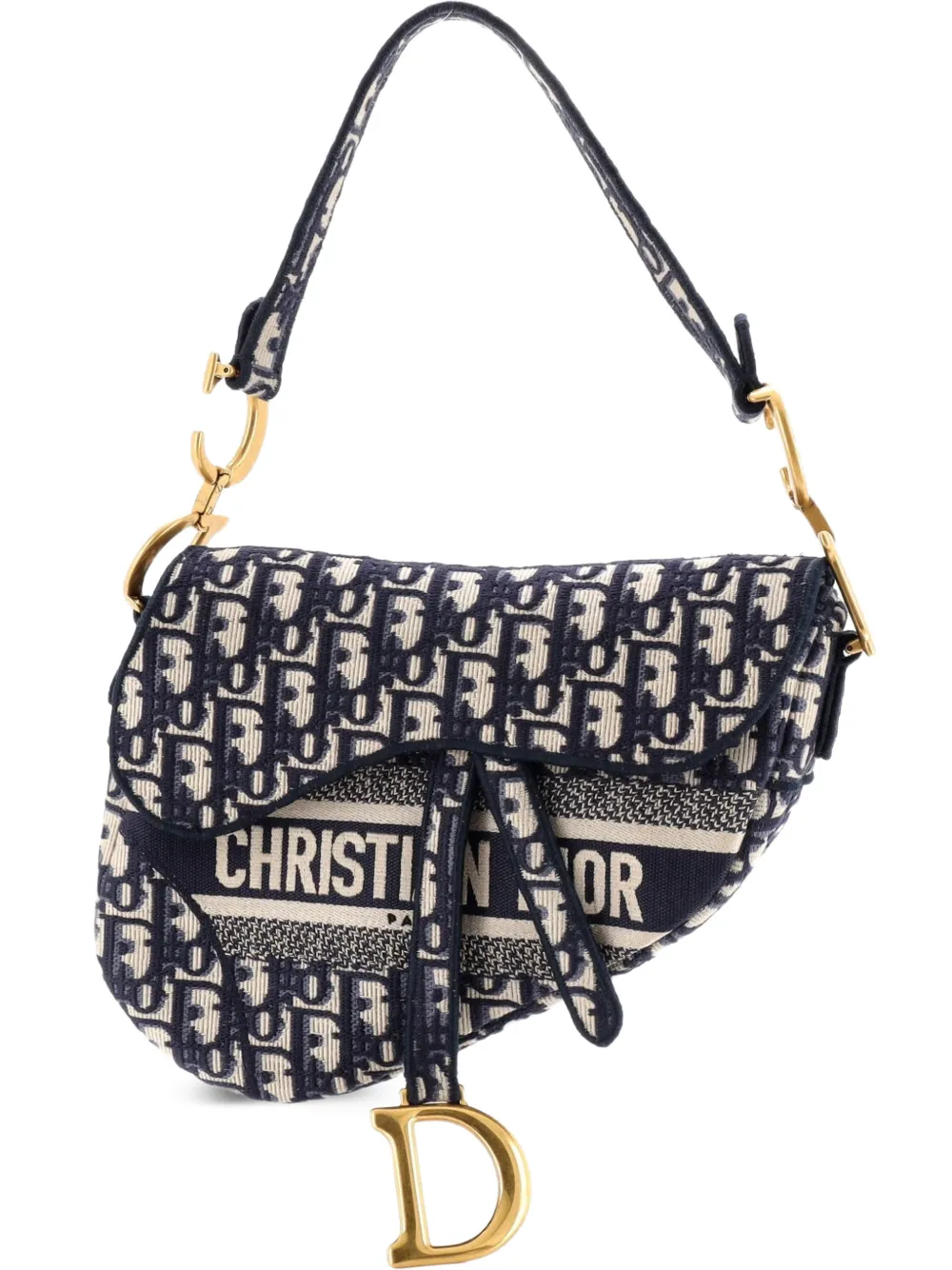 Christian Dior Pre-Owned Saddle Handbag Logo Embroidered Oblique Canvas Medium shoulder bag - Blu