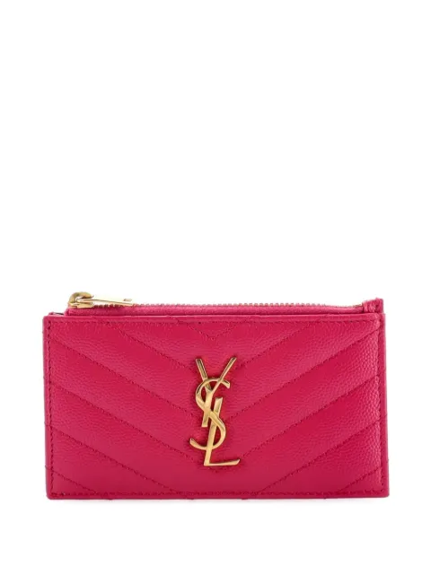 Saint Laurent Pre-Owned Monogram Fragments Zip Matelasse Chevron Leather card holder