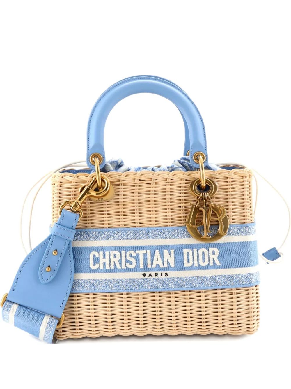 Christian Dior Pre-Owned Lady Dior Bag Wicker and Oblique Canvas Medium tote bag - Blu