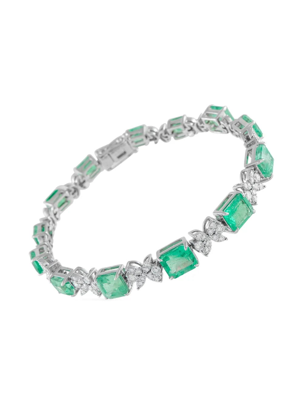 LB Exclusive 18K white dold diamond and emerald bracelet - Argento