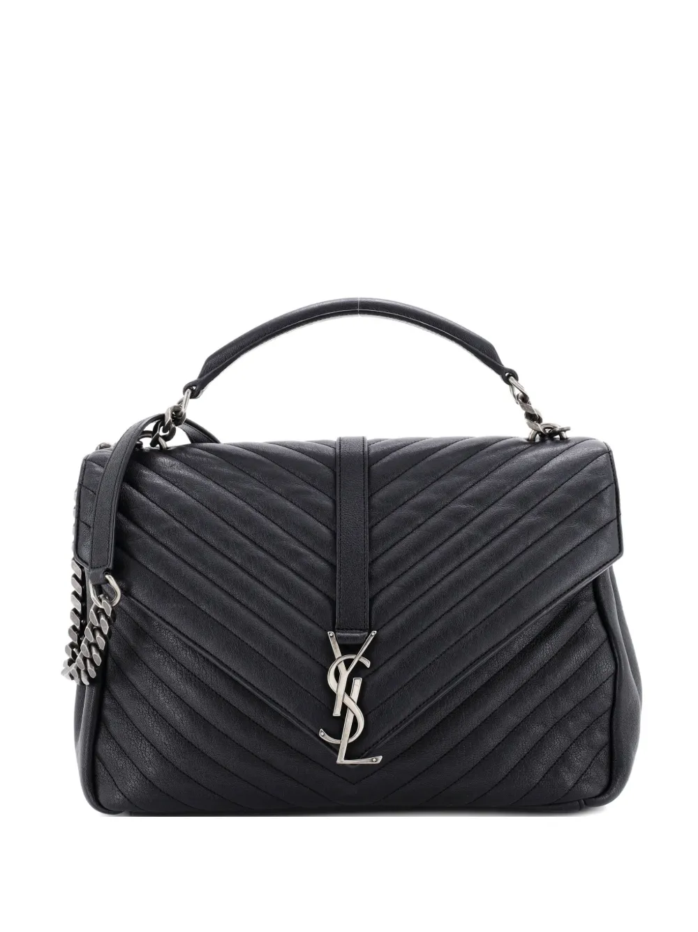Saint Laurent Pre-Owned Classic Monogram College Bag Matelasse Chevron Leather Large shoulder bag - Nero