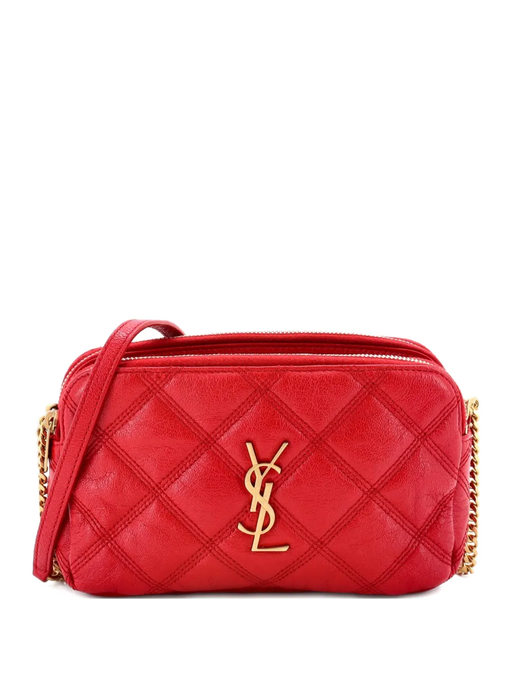Saint Laurent Pre-Owned Borsa a tracolla Becky mini in pelle trapuntata con doppia zip - Rosso