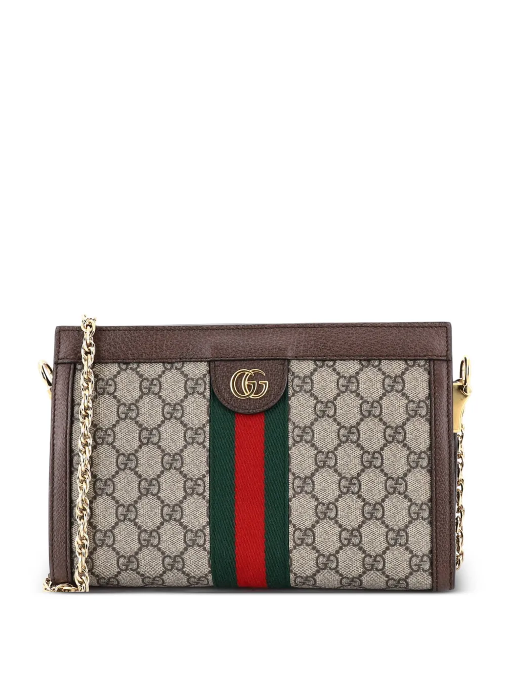 Gucci Pre-Owned Borsa a tracolla Ophidia piccola in tela cerata GG con catena - Marrone
