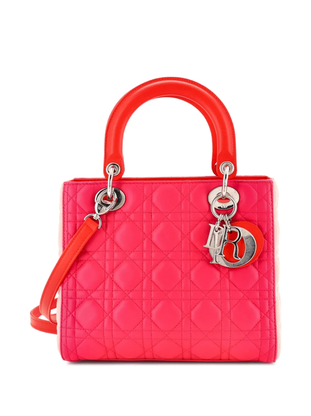 Christian Dior Pre-Owned Tricolor Lady Dior Bag Cannage Quilt Lambskin Medium satchel - Rosa