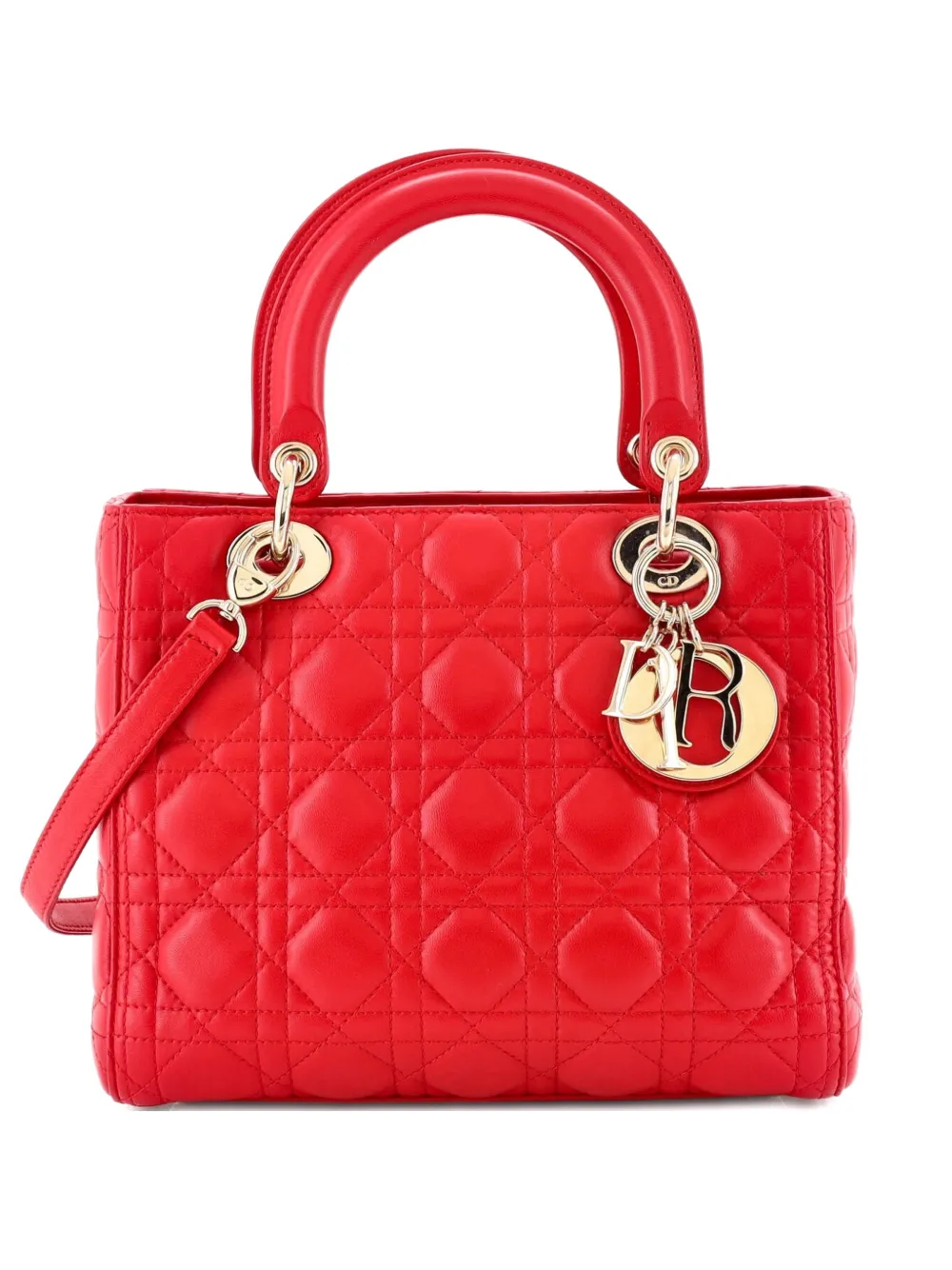 Christian Dior Pre-Owned Lady Dior Bag Cannage Quilt Lambskin Medium satchel - Rosso